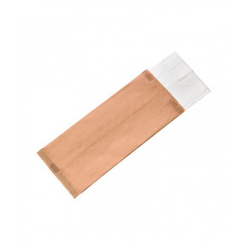 Pochette papier beige pour couverts avec serviette blanche  110x250mm