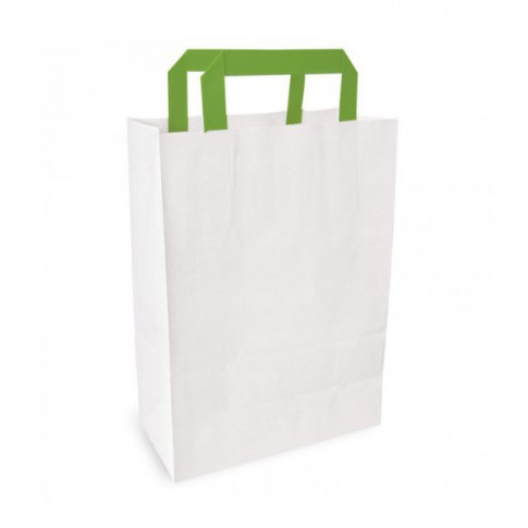 Sac cabas papier blanc recyclé anses vertes  260x170mm H280mm