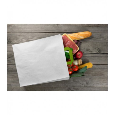 Sac cabas papier blanc recyclé anses vertes  260x170mm H280mm