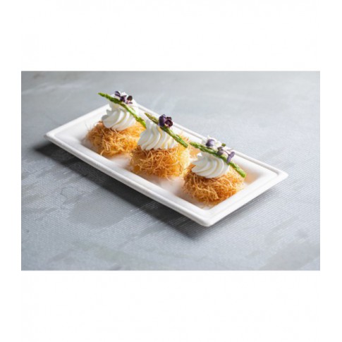 Assiette rectangulaire blanche en pulpe "BioNChic"  180x90mm