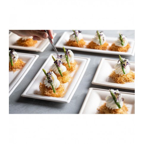 Assiette rectangulaire blanche en pulpe "BioNChic"  180x90mm