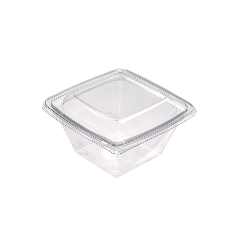 Saladier plastique PET carré transparent 190x190mm H45mm 750ml
