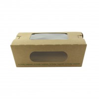 Boîte salade carton kraft brun à double fenêtre PLA 1100ml   H53mm