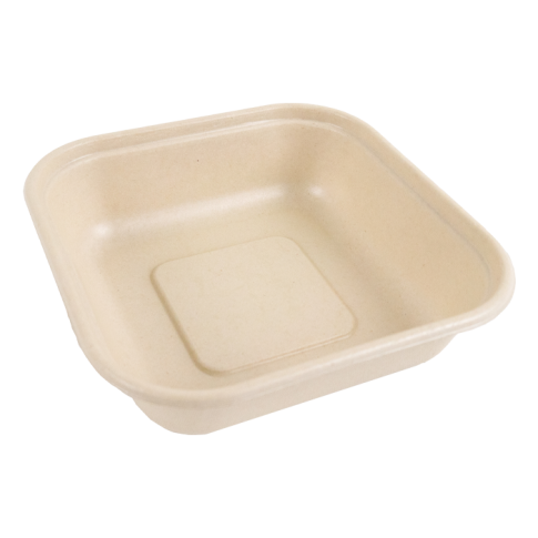 Barquette scellable pulpe rectangulaire brune laminée PLA  163x163mm H40mm 800ml