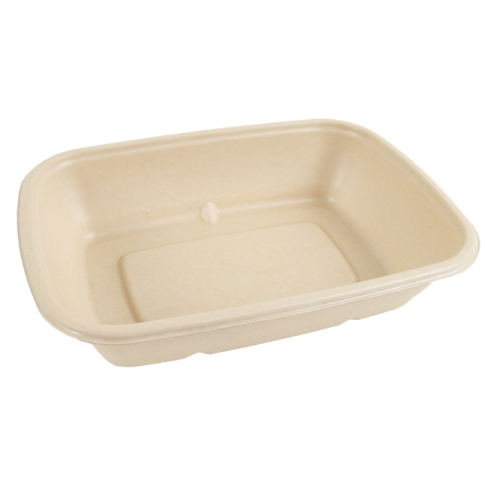 Plateau scellable pulpe rectangulaire brun laminé PLA  214x157mm H46mm 1000ml