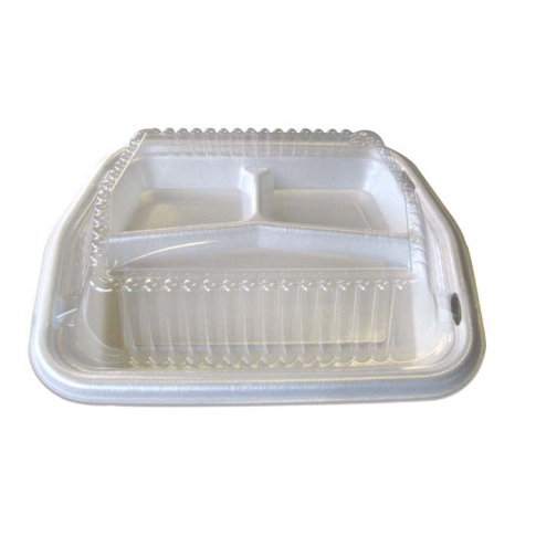 Plateau plastique PSE blanc 3 compartiments sans couvercle 220x250mm H30mm