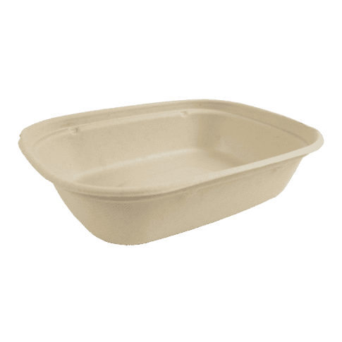 Plateau scellable pulpe rectangulaire brun laminé PLA  220x170mm H53mm 850ml