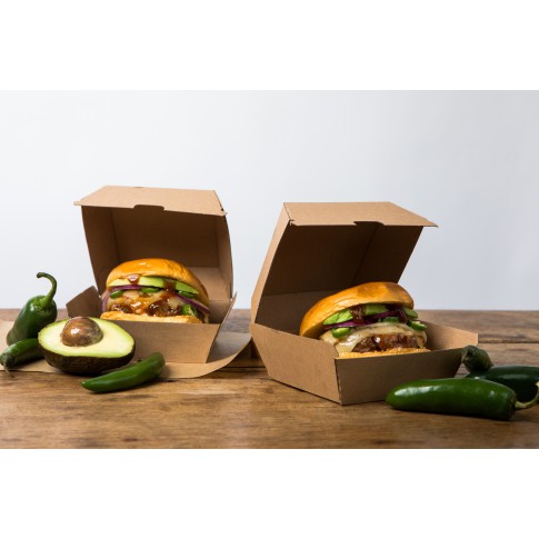 Boîte burger carton kraft brun  95x95mm H50mm