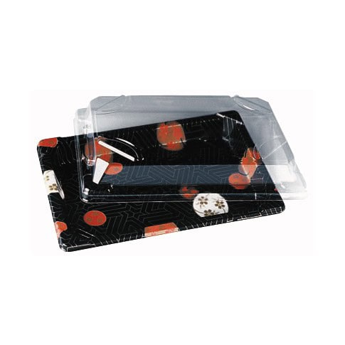 Barquette sushi rectangulaire plastique décor "Kamon" 180x125mm H18mm