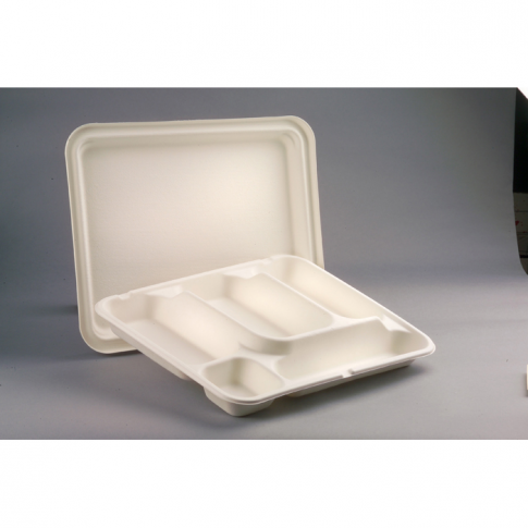Couvercle plat blanc en pulpe pour plateau repas 60x60mm