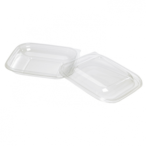 Saladier plastique PET carré transparent avec couvercle 195x195mm H30mm 500ml