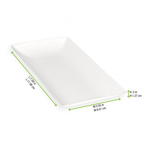 Assiette rectangulaire blanche en pulpe "BioNChic"  180x90mm