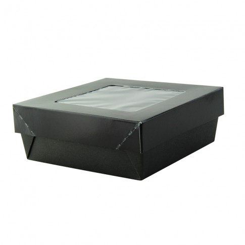 Boîte "Kray" carrée carton noir avec couvercle à fenêtre 135x135mm H50mm 700ml