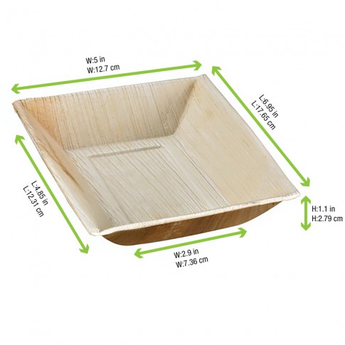 Assiette rectangulaire angles droits en palmier  177x127mm H30mm