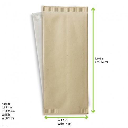 Pochette papier crème pour couverts avec serviette blanche  110x250mm