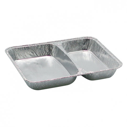 Barquette aluminium rectangulaire 2-compartiments 227x177mm H30mm