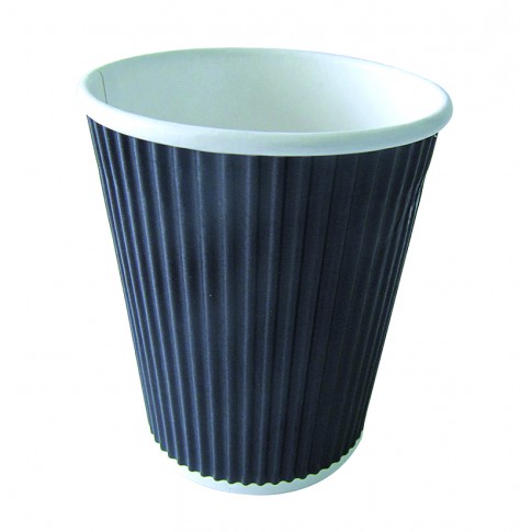 Gobelet Rippley en carton kraft ondulé noir à double paroi  H92mm 230ml