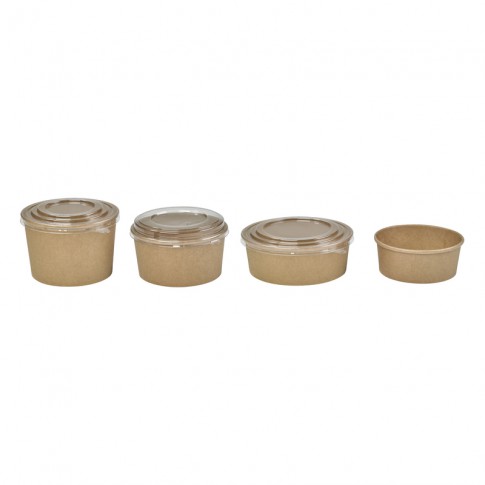 Combo Saladier en carton kraft et couvercle PET   H63mm 500ml