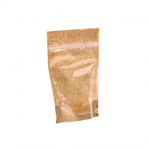 Sac poche debout kraft transparent avec zip de fermeture  160x37mm H240mm