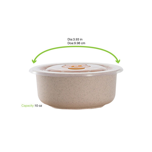 Huskly Bol Reutilisable En Composite Beige Avec Couvercle Pp 300Ml X40Pcs