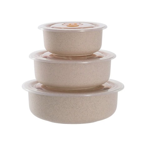 Huskly Bol Reutilisable En Composite Beige Avec Couvercle Pp 500Ml X30Pcs
