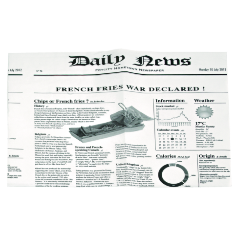 Sac papier ingraissable blanc ouvert sur 2 côtés avec décor journal 13 x 13 cm