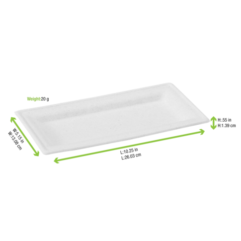 Assiette rectangulaire blanche en pulpe
