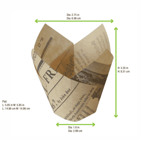 Caissette de cuisson papier tulipe brun imprimé journal "Newsie"  49mm  H80mm