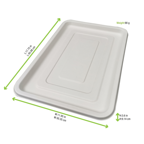 Plateau traiteur rectangulaire blanc en pulpe    H20mm