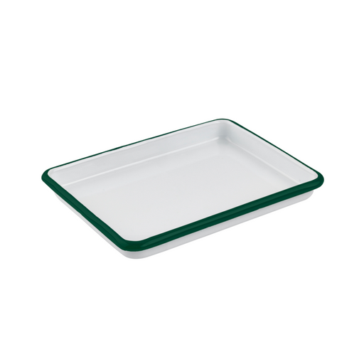 Plateau Enamel blanc en acier émaillé à bord vert 165x122mm H25mm