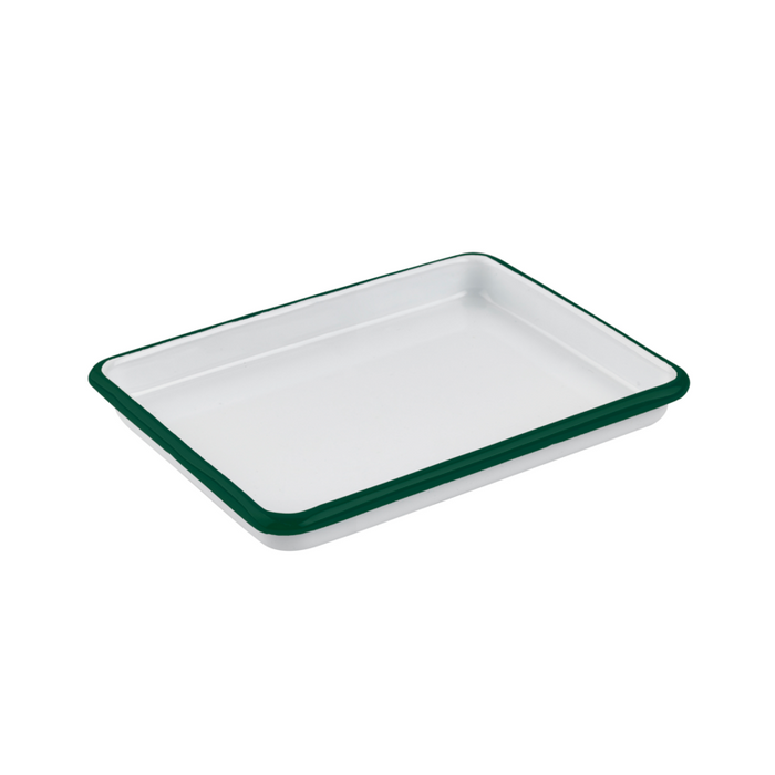 Plateau Enamel blanc en acier émaillé à bord vert 165x122mm H25mm
