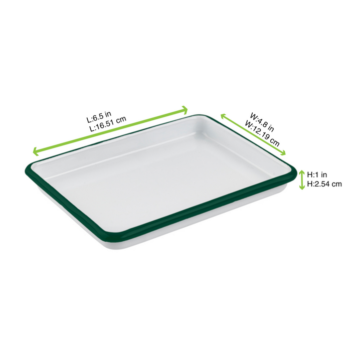 Plateau Enamel blanc en acier émaillé à bord vert 165x122mm H25mm
