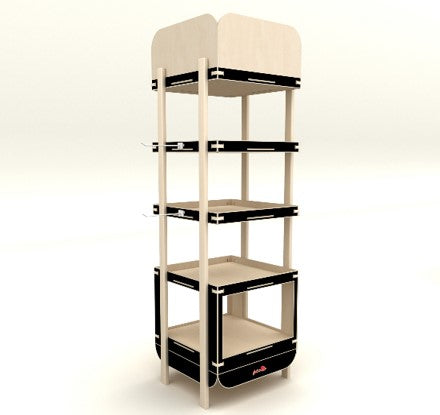 Display en bois - 4 étagères 470x470mm H1 690mm
