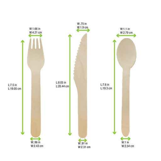 Kit couverts bois 3/1: couteau fourchette cuillère, emballage kraft H165mm