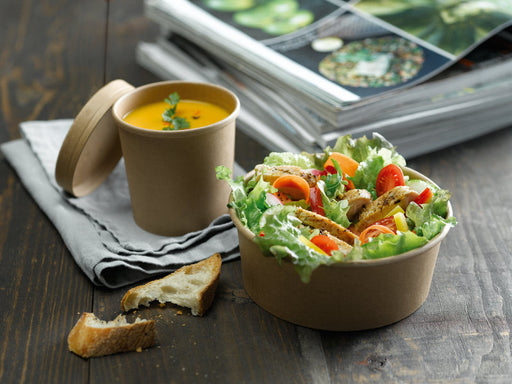 Pot carton brun chaud et froid avec couvercle carton H102mm 490ml