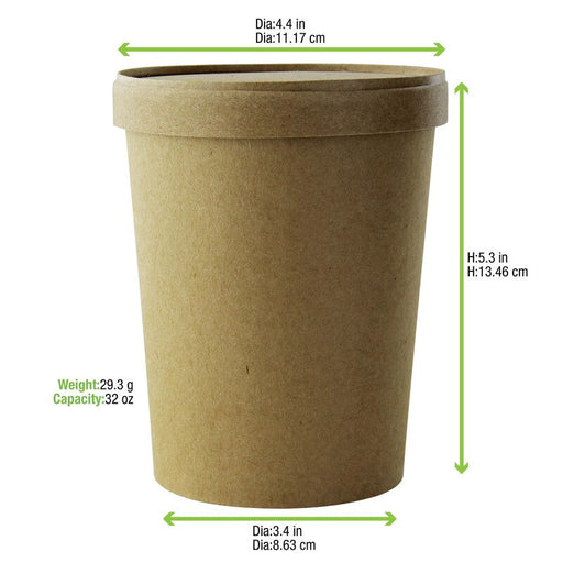 Pot carton brun chaud et froid avec couvercle carton H137mm 940ml