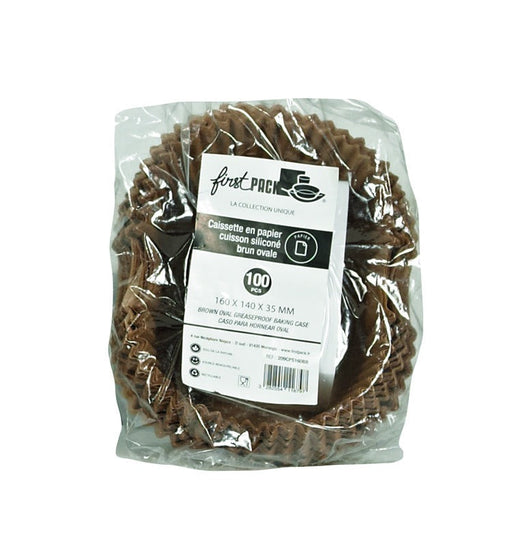 Caissette de cuisson ovale brune en papier siliconé - 14,5 cm x 11,5 cm - H 3,5 cm - 100 unités