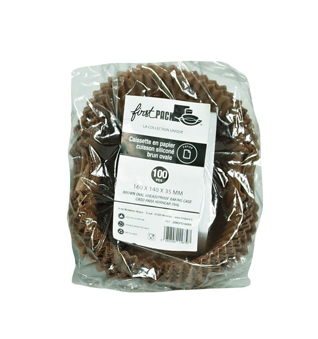 Caissette de cuisson ovale brune en papier siliconé - 14,5 cm x 11,5 cm - H 3,5 cm - 100 unités