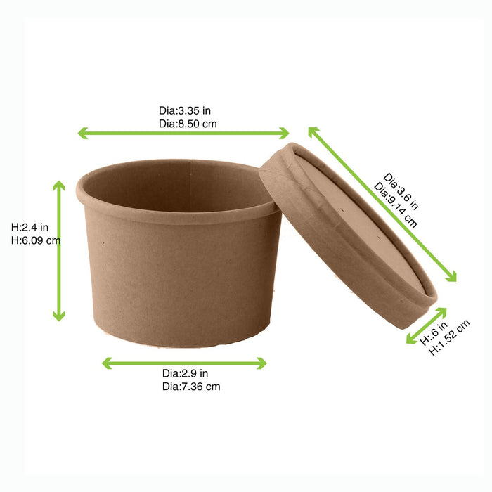 Pot carton brun chaud et froid avec couvercle carton H60mm 240ml