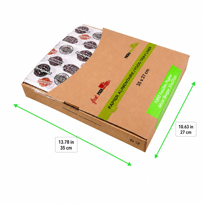 Papier blanc avec décor burger en Boite distributrice 350x270mm