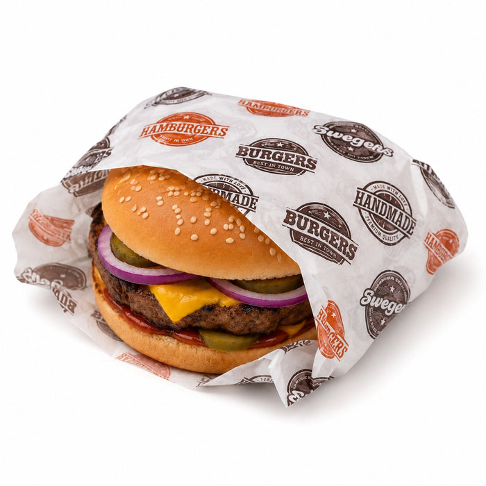 Papier blanc avec décor burger en Boite distributrice 350x270mm
