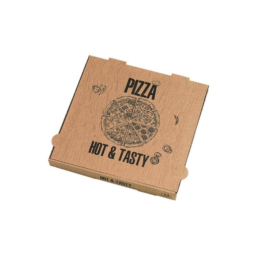 Boite à pizza carton brun, décor "Hot and Tasty" 260x260mm H40mm