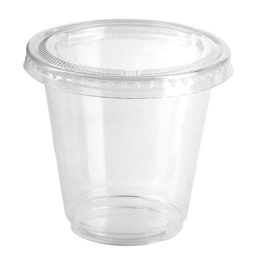 Pot plastique PP transparent avec couvercle PET plat H62mm 165ml