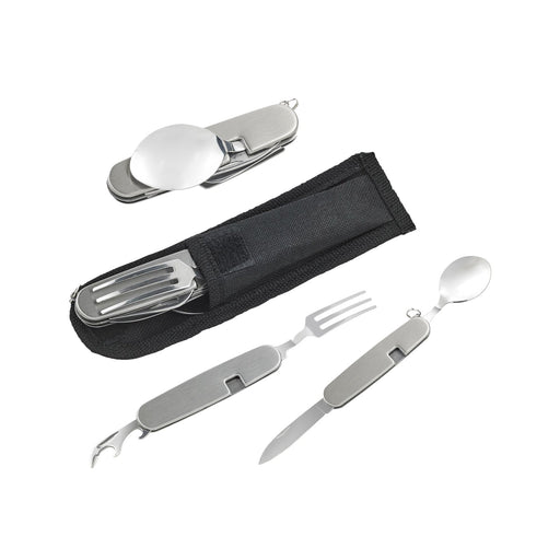 Couverts de poche multifonctions: couteau fourchette cuillère décapsuleur 87x16mm H10mm