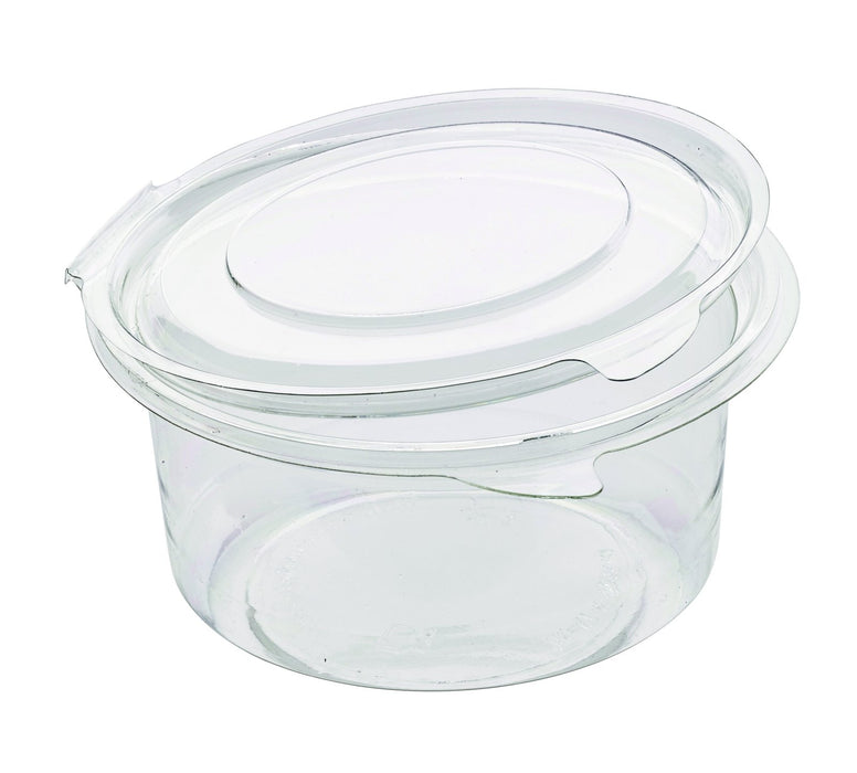 Pot Deli rond PET avec couvercle plat attaché H60mm 400ml