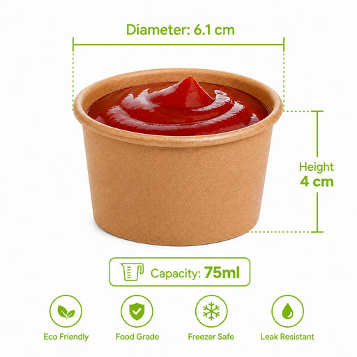 Pot à soupe et glace en carton kraft brun sans plastique, Waterbased H40mm 75ml
