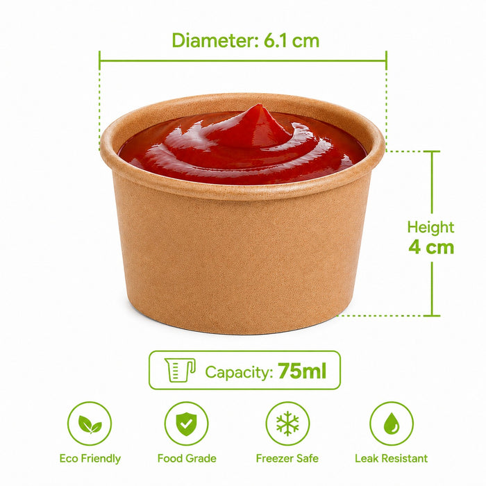 Pot à soupe et glace en carton kraft brun sans plastique, Waterbased H40mm 75ml