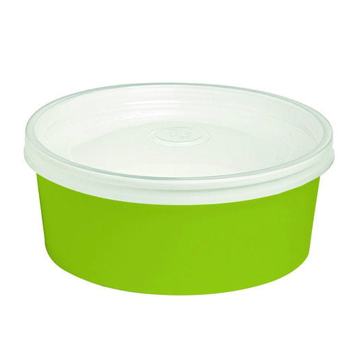 Saladier rond en carton vert avec couvercle transparent plastique PP "Buckaty" H50mm 550ml