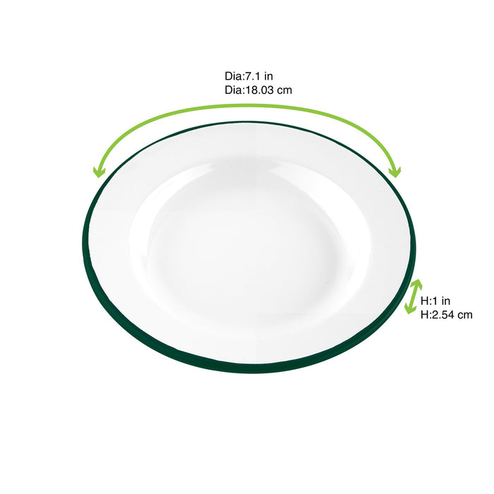 Assiette Enamel blanc en acier émaillé à bord vert H25mm