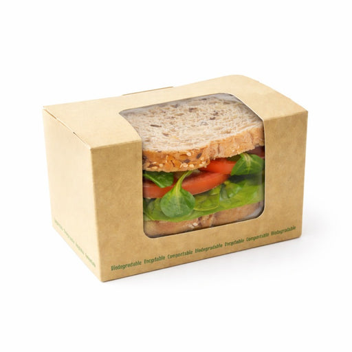 Boite sandwich carton brun fenêtre PLA 125x77mm H72mm
